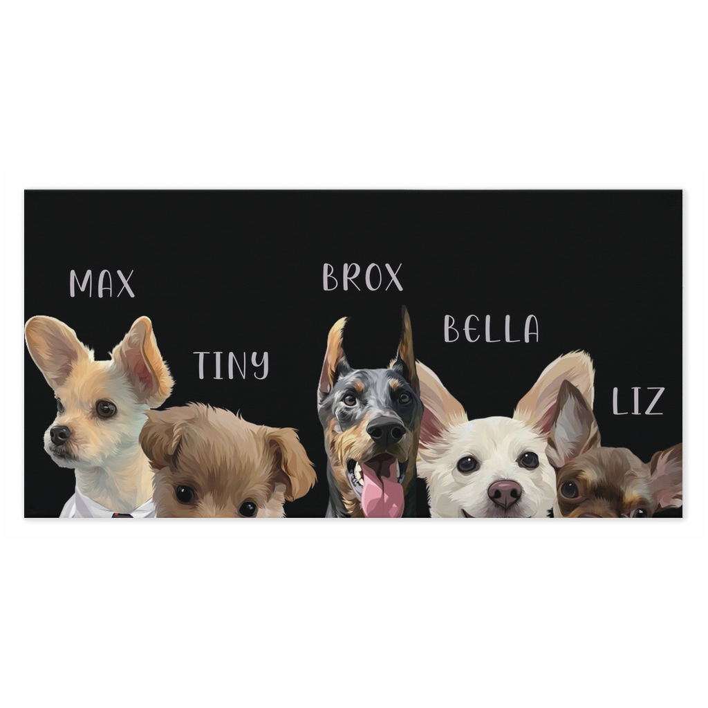 Custom Pet Face Canvas in Black with Names (5 head)