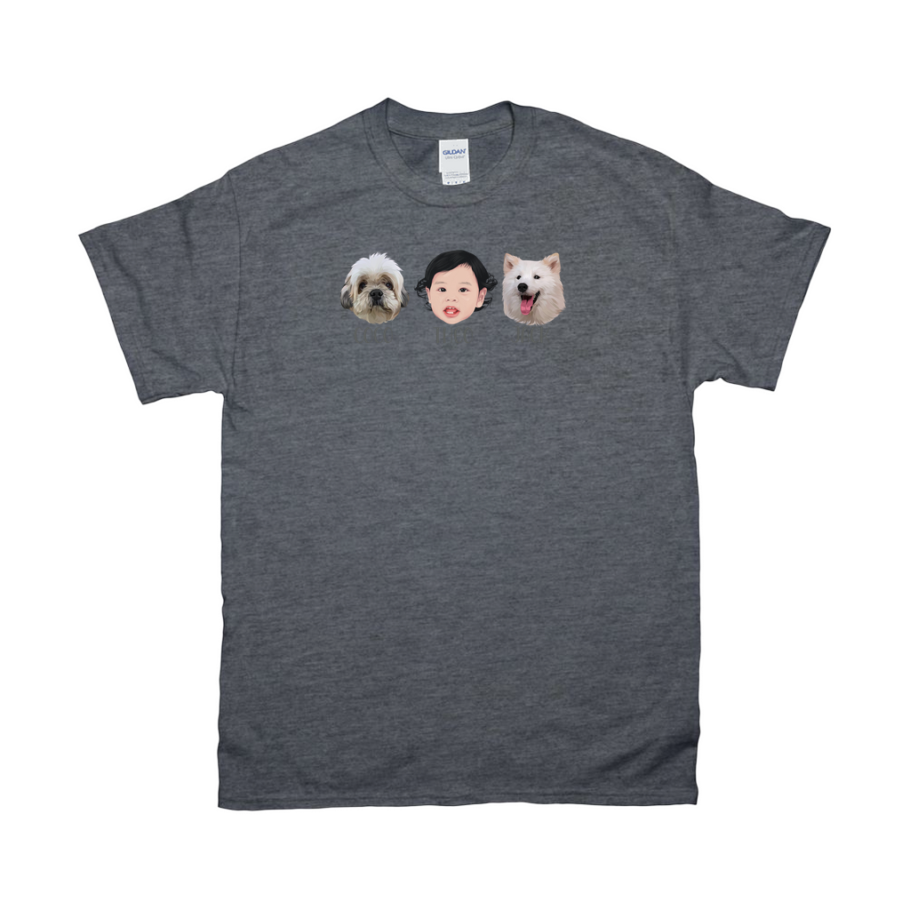 Minimalist Custom Pet and Me Face T-Shirts (3 Heads)