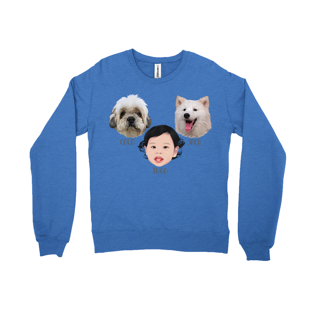 Custom Pet and Me Face  Sweatshirts (3 Heads)