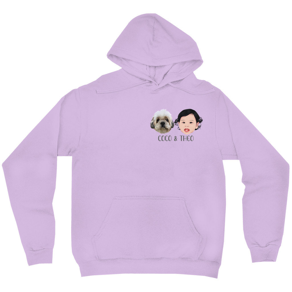 Minimalist Custom Pet and Me Face Hoodies (2 heads)