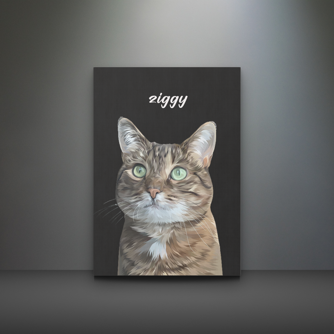 Custom Pet Face Canvas in Black with Name