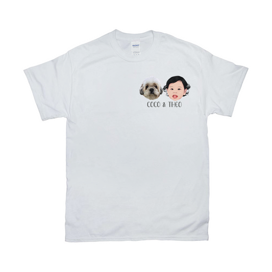 Minimalist Custom Pet and Me Face T-Shirts (2 Heads)