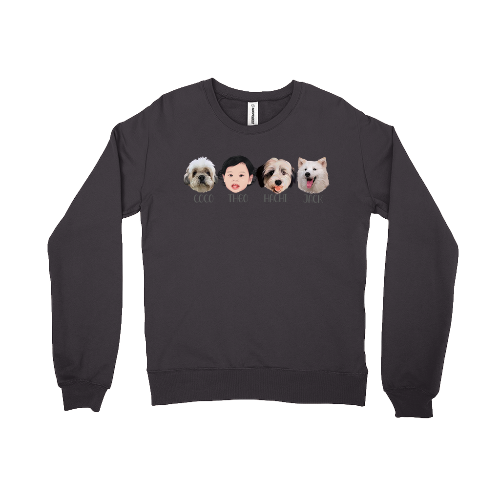 Minimalist Custom Pet and Me Face Sweatshirts (4 Heads)