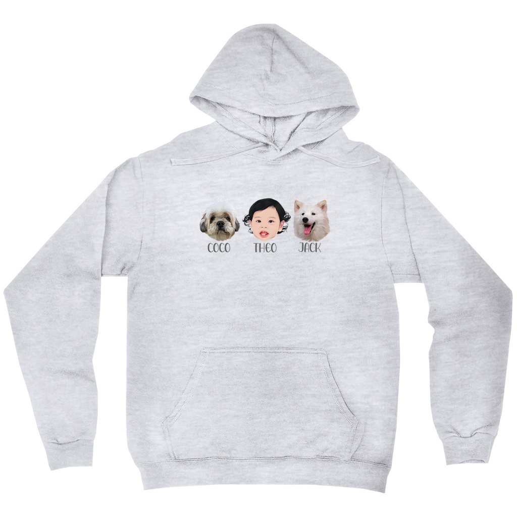 Minimalist Custom Pet and Me Face Hoodies (3 Heads)