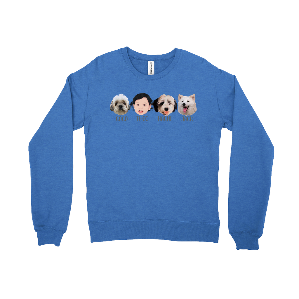 Minimalist Custom Pet and Me Face Sweatshirts (4 Heads)