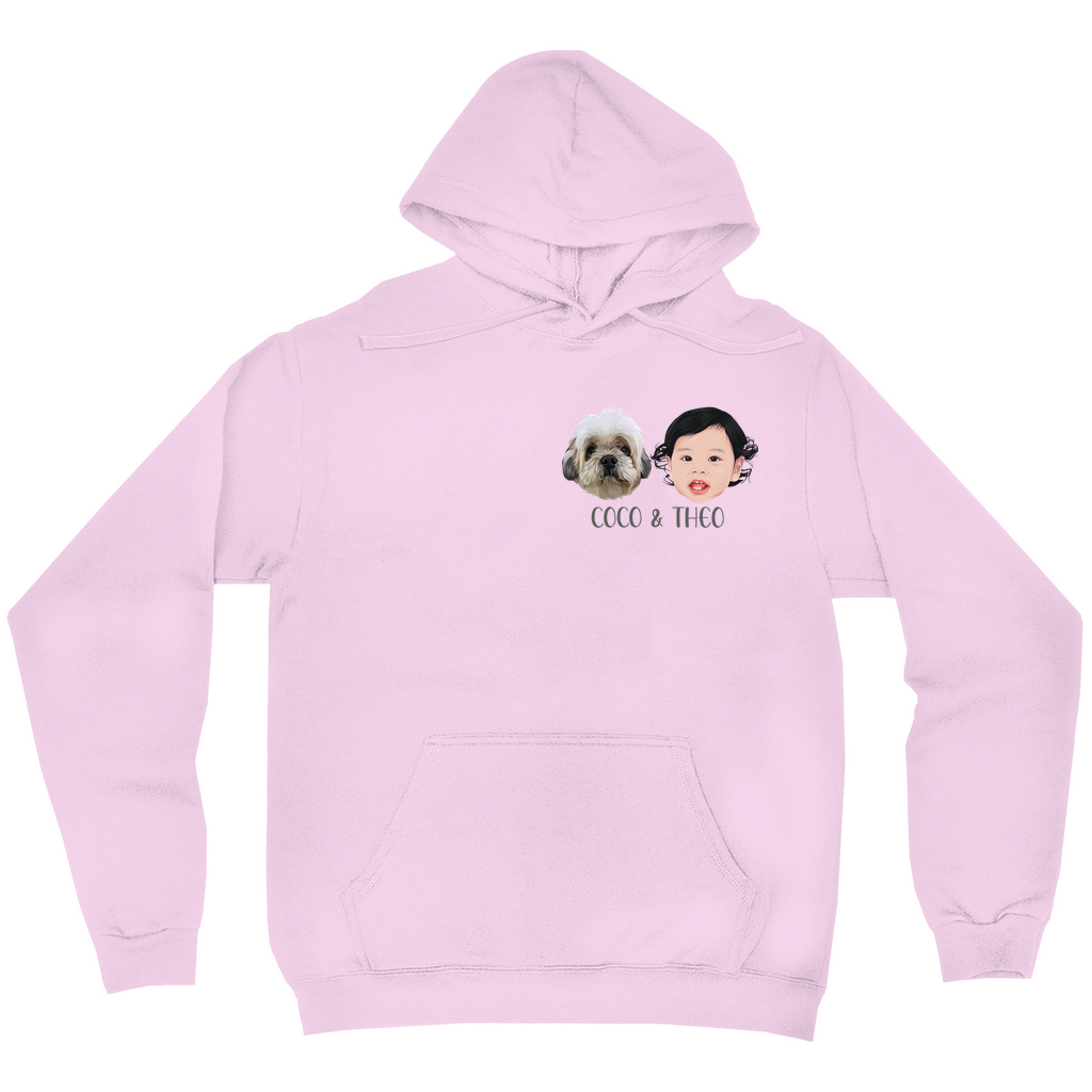 Minimalist Custom Pet and Me Face Hoodies (2 heads)