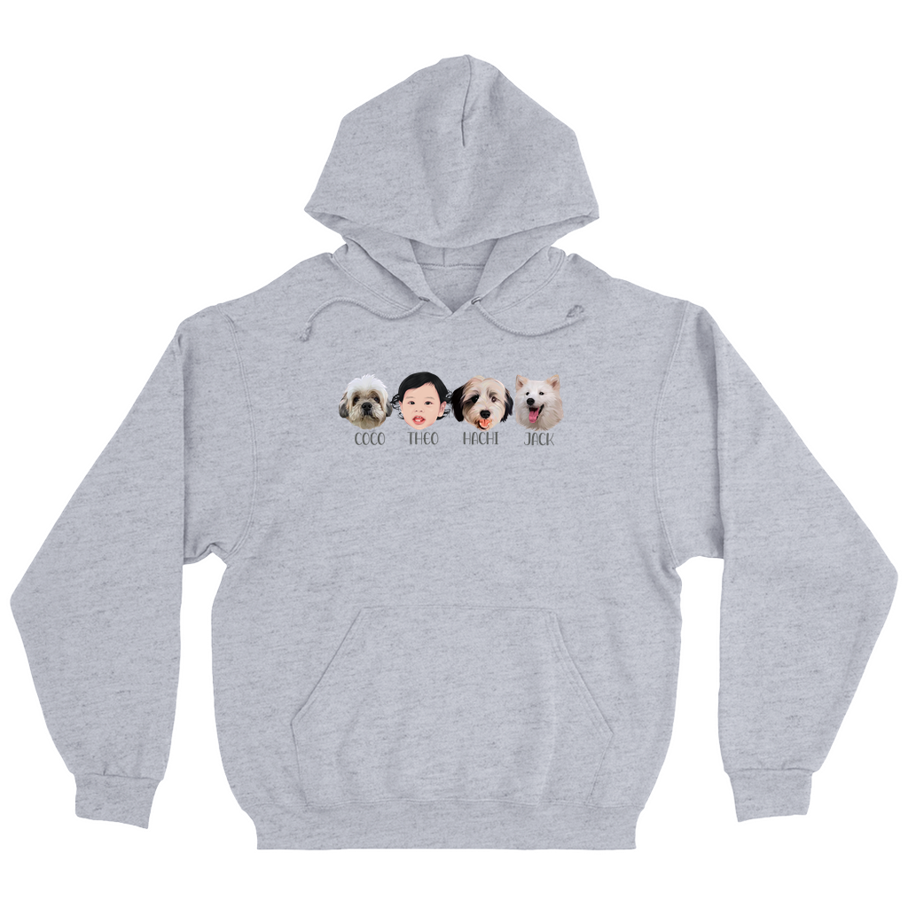 Minimalist Custom Pet and Me Face Hoodies (4 heads)