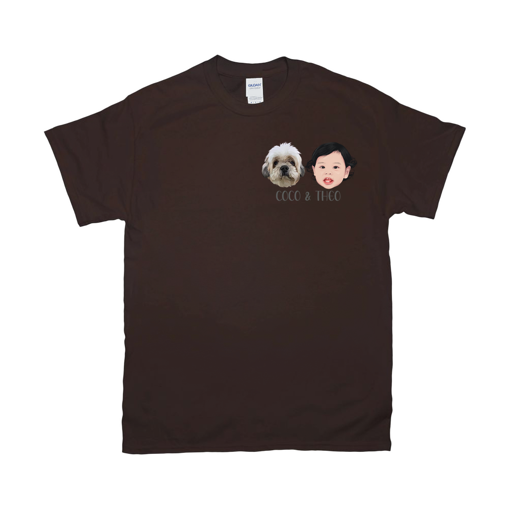 Minimalist Custom Pet and Me Face T-Shirts (2 Heads)