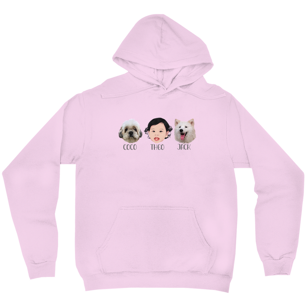 Minimalist Custom Pet and Me Face Hoodies (3 Heads)