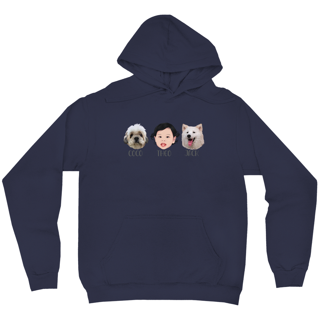 Minimalist Custom Pet and Me Face Hoodies (3 Heads)