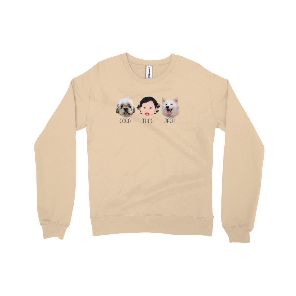 Minimalist Custom Pet and Me Face Sweatshirts (3 Heads)