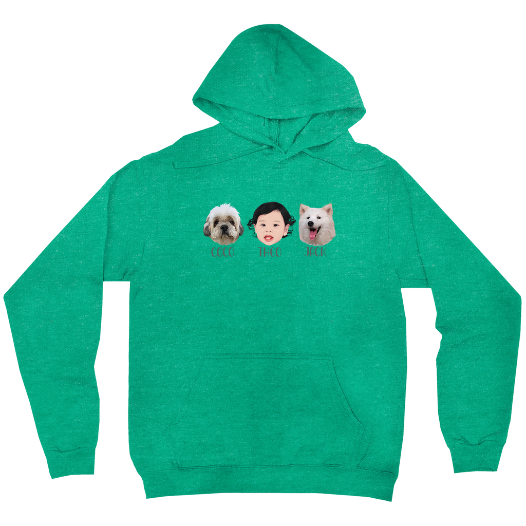 Minimalist Custom Pet and Me Face Hoodies (3 Heads)