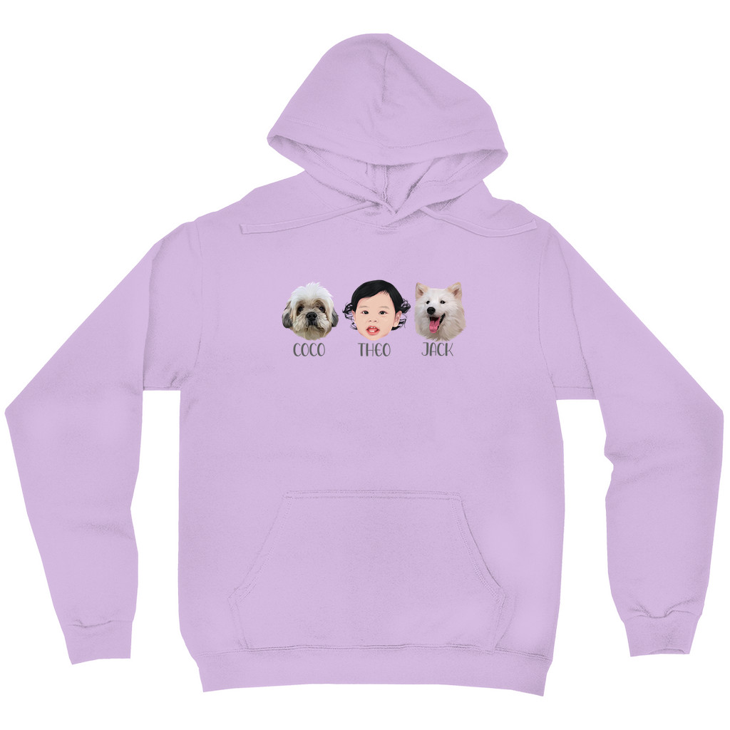 Minimalist Custom Pet and Me Face Hoodies (3 Heads)