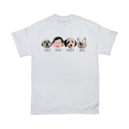 Minimalist Custom Pet and Me Face T-Shirts (4 Heads)