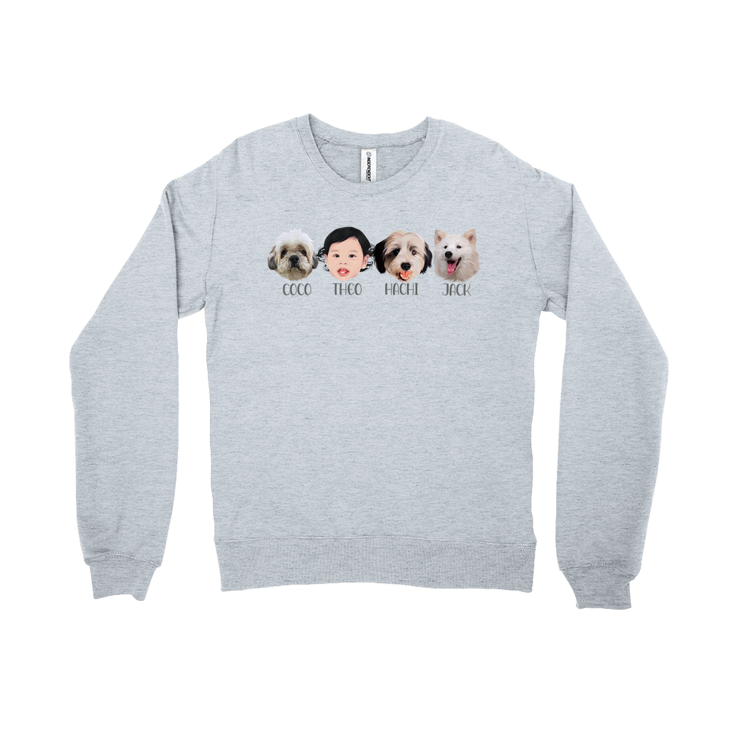 Minimalist Custom Pet and Me Face Sweatshirts (4 Heads)