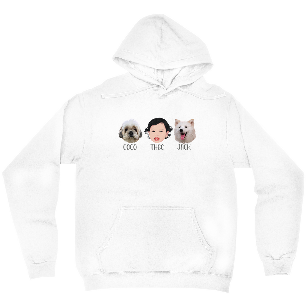 Minimalist Custom Pet and Me Face Hoodies (3 Heads)