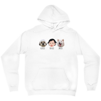 Minimalist Custom Pet and Me Face Hoodies (3 Heads)