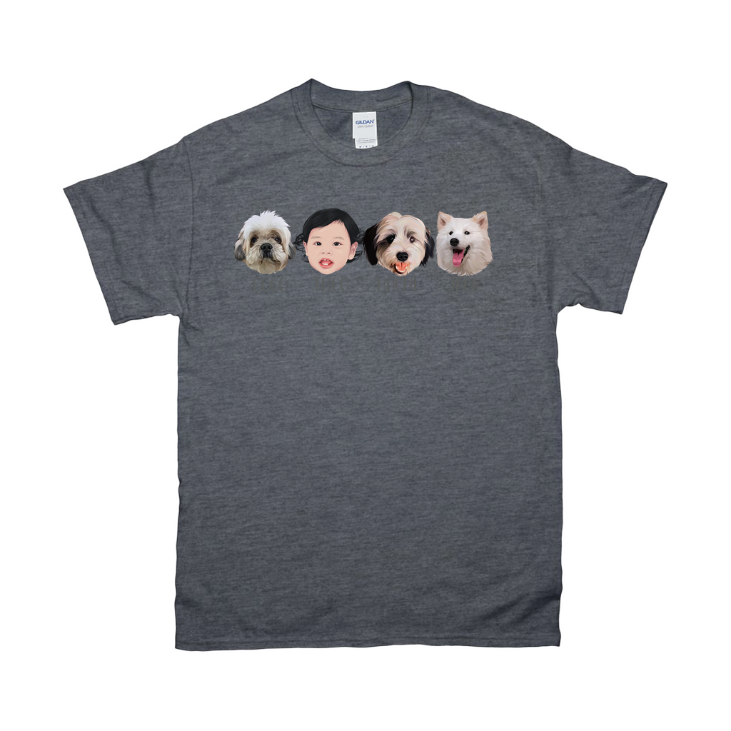 Minimalist Custom Pet and Me Face T-Shirts (4 Heads)