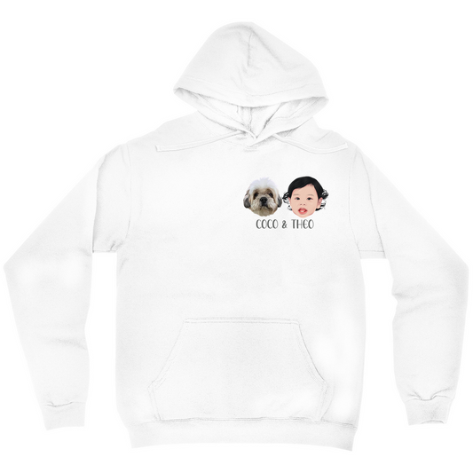 Minimalist Custom Pet and Me Face Hoodies (2 heads)