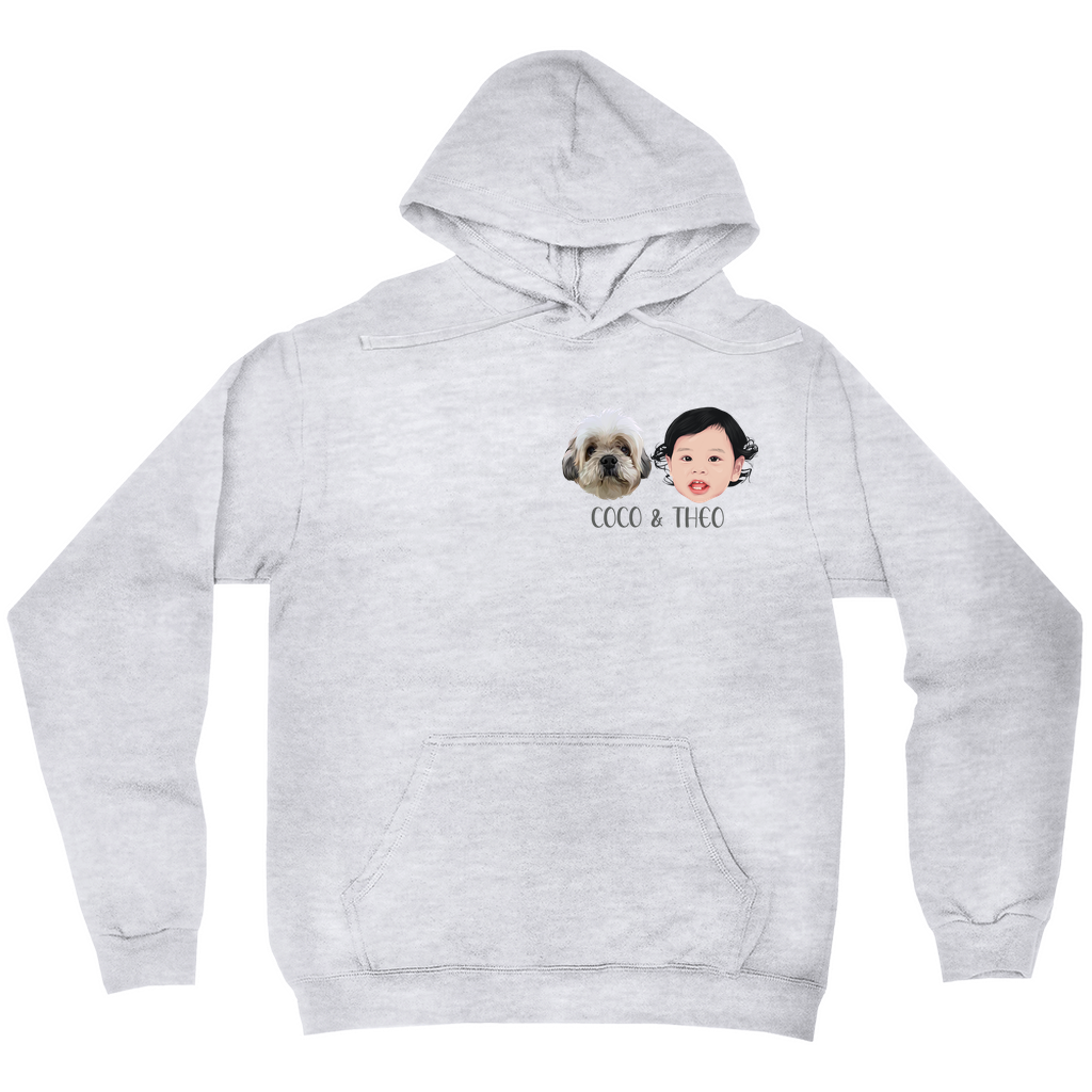 Minimalist Custom Pet and Me Face Hoodies (2 heads)