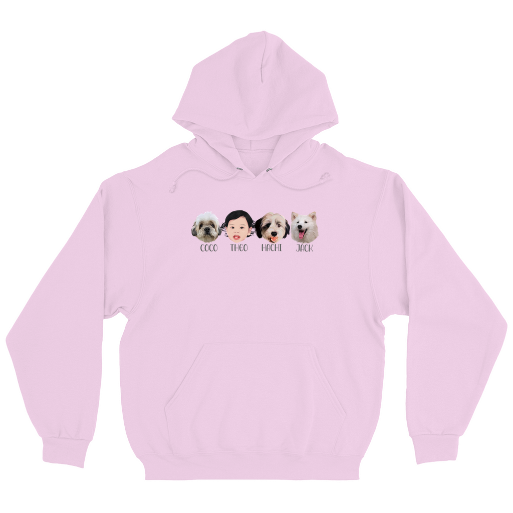 Minimalist Custom Pet and Me Face Hoodies (4 heads)