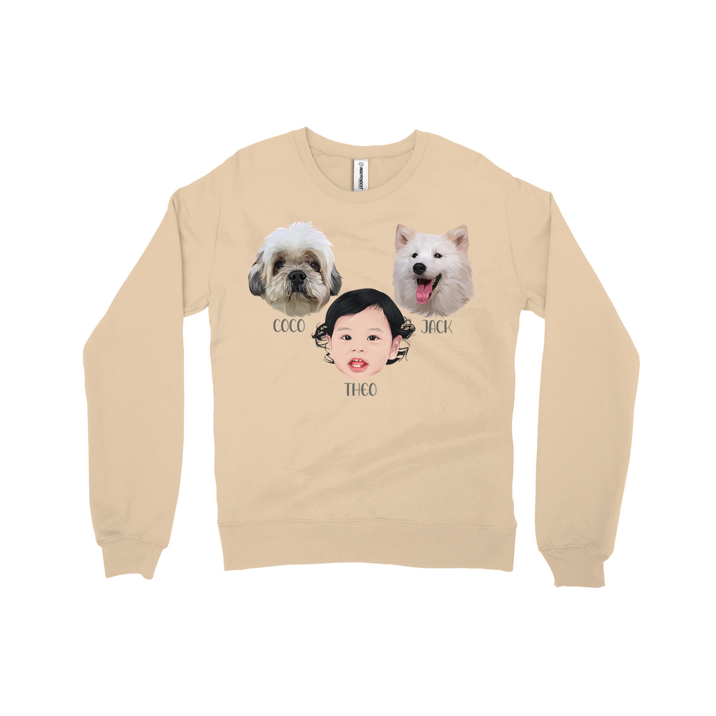 Custom Pet and Me Face  Sweatshirts (3 Heads)