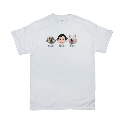 Minimalist Custom Pet and Me Face T-Shirts (3 Heads)