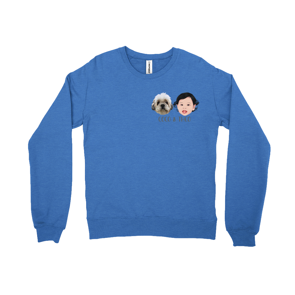 Minimalist Custom Pet and Me Face Sweatshirts (2 Heads)