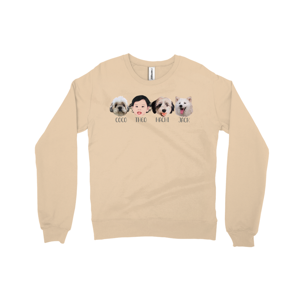 Minimalist Custom Pet and Me Face Sweatshirts (4 Heads)