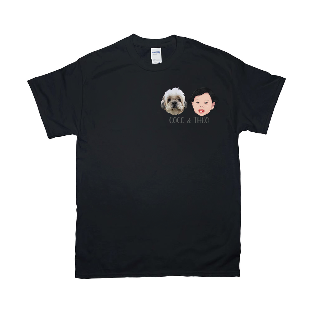 Minimalist Custom Pet and Me Face T-Shirts (2 Heads)