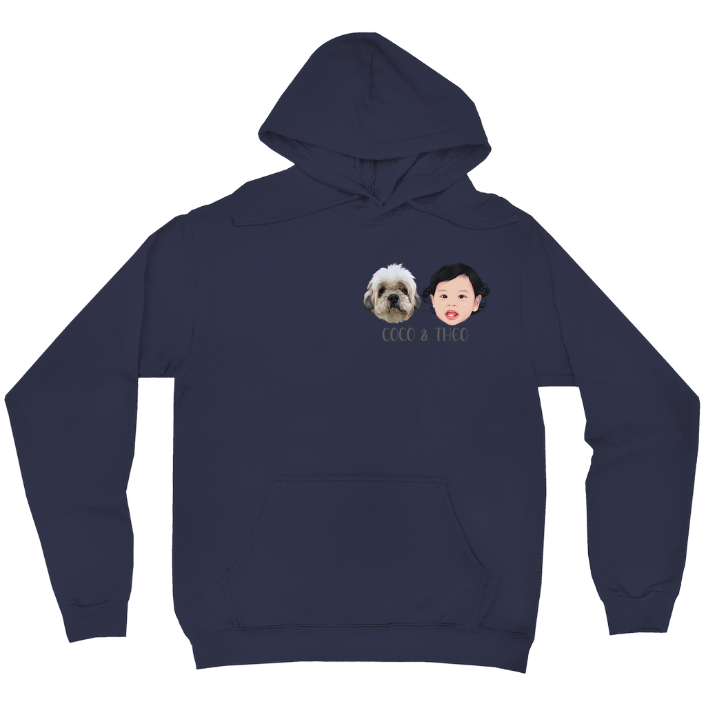 Minimalist Custom Pet and Me Face Hoodies (2 heads)