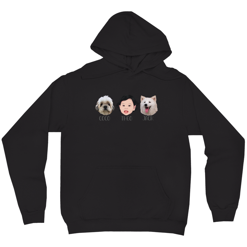 Minimalist Custom Pet and Me Face Hoodies (3 Heads)