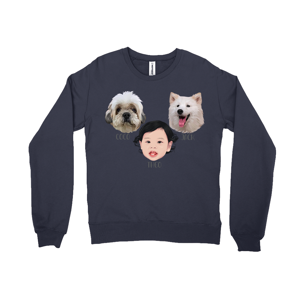 Custom Pet and Me Face  Sweatshirts (3 Heads)