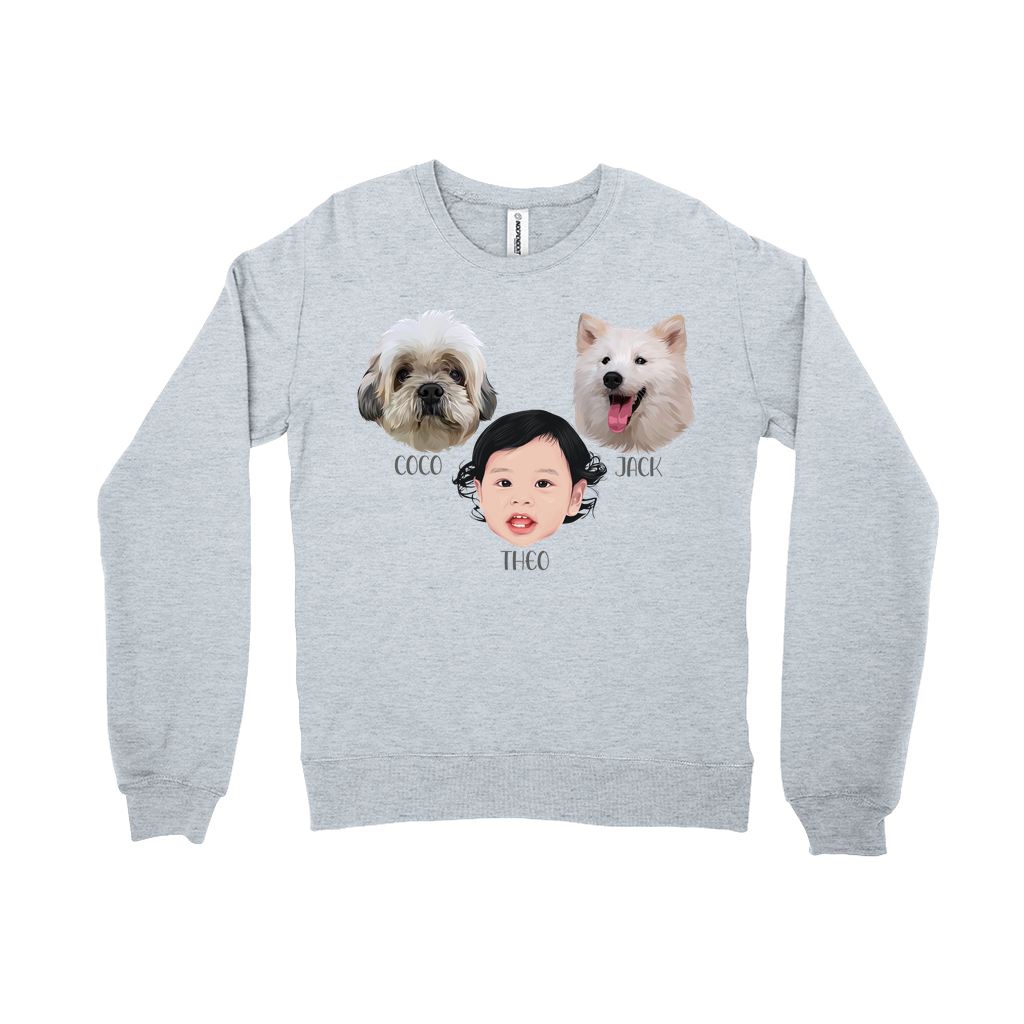 Custom Pet and Me Face  Sweatshirts (3 Heads)