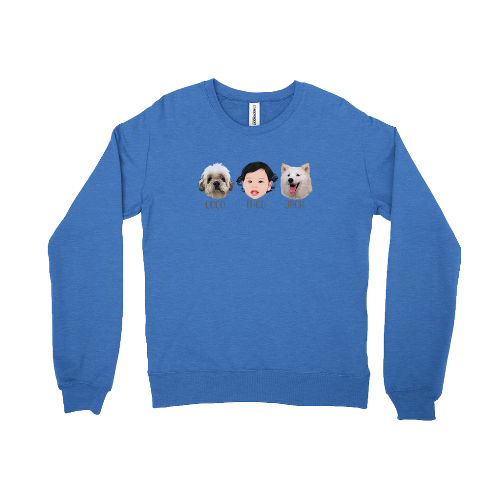 Minimalist Custom Pet and Me Face Sweatshirts (3 Heads)