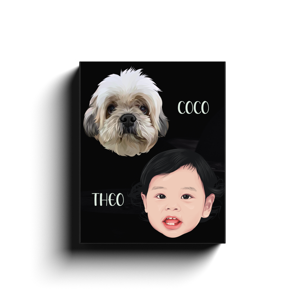 Custom Pet and Me Face Canvas (2 heads)