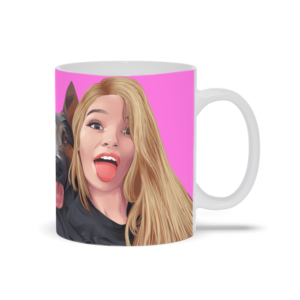 Custom Pet and Me Face Mug (2 heads in single portrait) - Pink